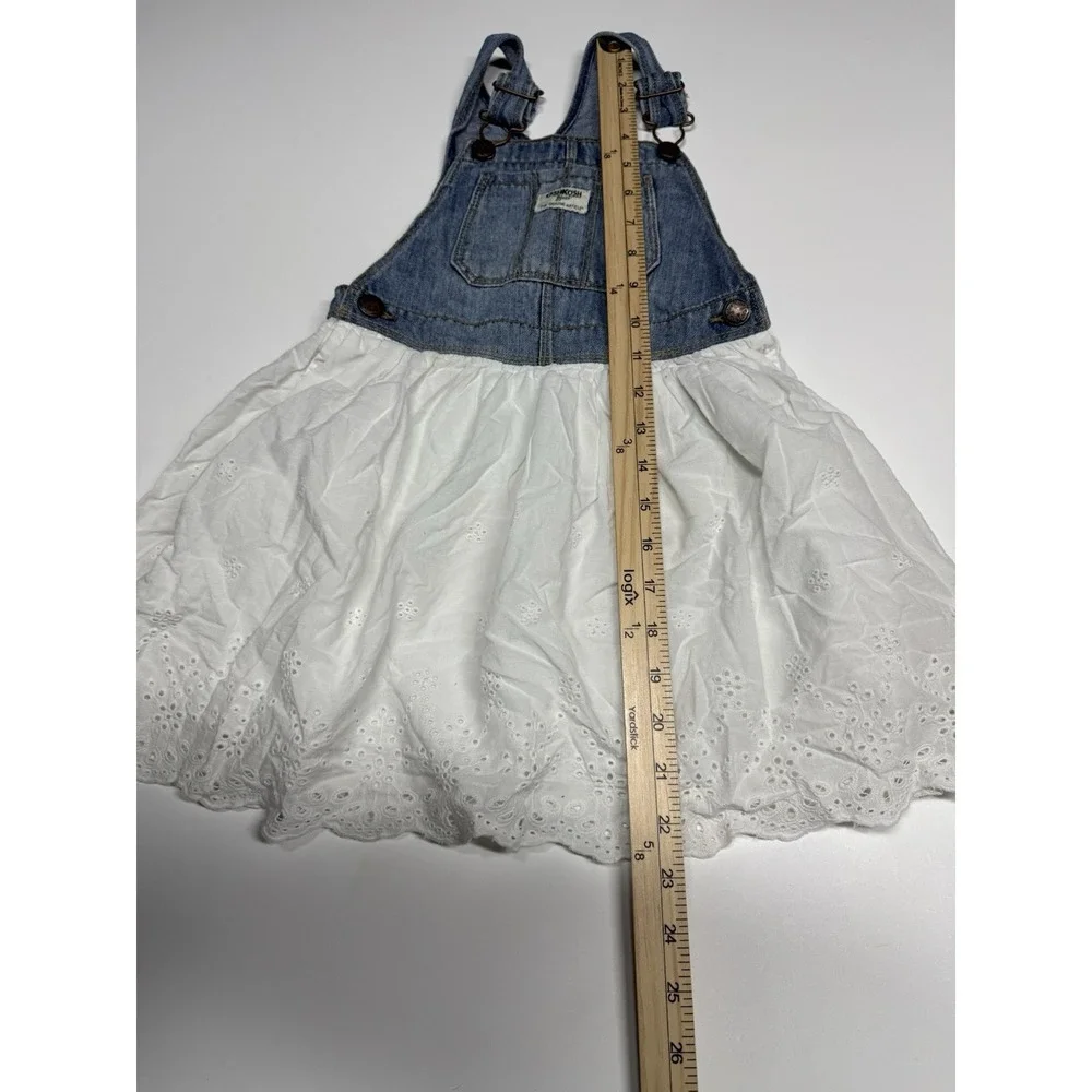 Osh Kosh B'Gosh‎ Size 5T Jumper Overall Dress Girls Denim White Eyelet Oshkosh